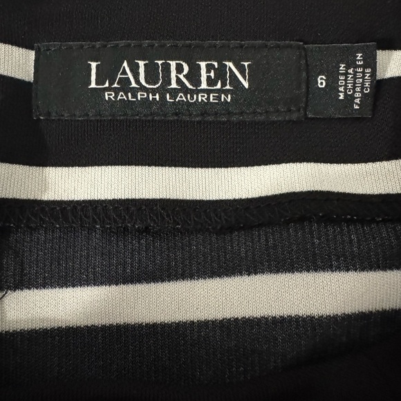 Lauren Ralph Lauren Women's Black White Striped Pleated Drop-Waist Dress Size 6 - Picture 9 of 12